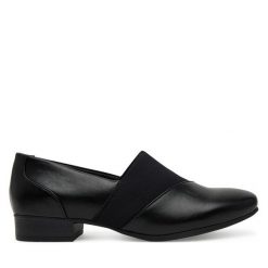 Półbuty Jana. Czarne półbuty damskie Jana, bez wzorów, bez obcasa, na płaskiej podeszwie, bez zapięcia. Za 219.99 zł.