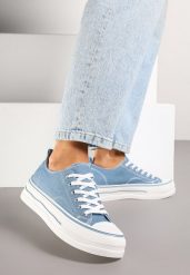 Niebieskie Casualowe Trampki na Niskiej Platformie Natirinne. Niebieskie trampki i tenisówki damskie Renee, bez wzorów, z jeansu, bez zapięcia. Za 69.99 zł.