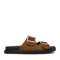 Klapki JENNY. Brązowe klapki damskie Jenny, bez wzorów, bez obcasa, bez zapięcia. Za 119.99 zł.