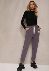 Ciemnoszare Spodnie Dresowe Ocieplone z Bawełny High Waist Ozdobione Aplikacją Rianila. Szare spodnie dresowe damskie Renee, z aplikacjami, z bawełny, z podwyższonym stanem. Za 54.99 zł.