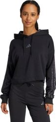Bluza damska adidas Essentials 3 Stripes Print French Terry Hoodie czarna JC6244 L. Czarne bluzy damskie Adidas, l, bez wzorów, bez ramiączek, bez kaptura. Za 452.34 zł.