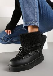 Czarne Śniegowce na Grubej Podeszwie ze Sznurowaniem i Futerkiem Izantea. Czarne śniegowce damskie Born2be, z futra, bez zapięcia. Za 99.99 zł.