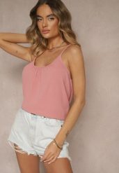 Różowy Basicowy Top z Bawełną Thireldi. Czerwone topy damskie Renee, l, bez wzorów, z bawełny, bez kołnierzyka, bez ramiączek. Za 29.99 zł.