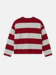 Sweter w paski - czerwony. Czerwone swetry nierozpinane damskie Sinsay, l, bez wzorów, bez kołnierzyka, bez ramiączek. Za 49.99 zł.