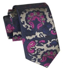Męski Krawat Angelo di Monti - Duży Wzór Kwiatowy. Niebieskie krawaty i muchy Angelo di Monti, bez wzorów, z tkaniny, eleganckie. Za 45.00 zł.