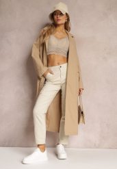 Beżowy Płaszcz z Wiązanym Paskiem Oversize Terethia. Brązowe płaszcze damskie Renee, l, bez wzorów, z materiału, bez kołnierzyka, bez kaptura. Za 239.99 zł.