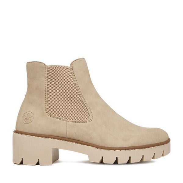 Botki Rieker. Brązowe botki damskie Rieker, bez wzorów, bez obcasa, na płaskiej podeszwie, bez zapięcia. Za 349.99 zł.