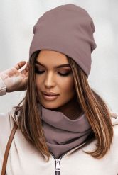 Bawełniany Zestaw Czapka i Komin - Mocca. Brązowe czapki damskie Ivon, bez wzorów, z bawełny. Za 99.90 zł.