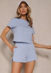 Niebieskie Dresowe Szorty z Bawełny z Kieszeniami Galierania. Niebieskie szorty damskie Renee, bez wzorów, z bawełny, eleganckie. Za 54.99 zł.