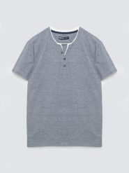 Koszulka męska w drobne paski granatowa Alanso 403. Niebieskie t-shirty męskie BIG STAR, l, z aplikacjami, z dzianiny, bez kołnierzyka, bez ramiączek. Za 99.99 zł.