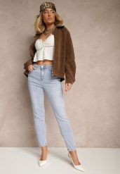 Jasnoniebieskie Skinny Jeansy z Bawełny High Waist Seslina. Niebieskie jeansy damskie Renee, bez wzorów, z bawełny, z podwyższonym stanem. Za 109.99 zł.