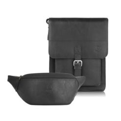 ZESTAW PREZENTOWY ZUP-98-HBL LISTONOSZKA MĘSKA T-91-HBL I SASZETKA T-89-HBL PAOLO PERUZZI. Czarne saszetki i nerki męskie bez wzorów, z materiału. Za 339.99 zł.