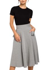 Spódnica rozkloszowana z wysokim stanem i kieszeniami szara. Szare spódnice damskie Sukienki.shop, do pracy, xl, bez wzorów, z bawełny, biznesowe, z podwyższonym stanem, rozkloszowane. Za 129.00 zł.