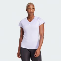 Koszulka AEROREADY Train Essentials Minimal Branding V-Neck. Białe bluzki damskie Adidas, l, bez wzorów, z materiału, sportowe, bez kołnierzyka, bez ramiączek. Za 119.00 zł.