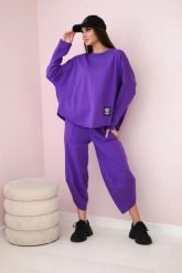 Komplet bawełniany bluza + spodnie ciemny fioletowy. Fioletowe bluzy damskie KESI, l, bez wzorów, z bawełny, biznesowe, bez ramiączek, bez kaptura. Za 284.37 zł.