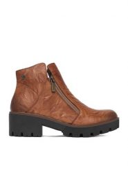 Rieker Botki CEO-79254-22 Brązowy. Brązowe botki damskie Rieker, bez wzorów, ze skóry, bez obcasa, na słupku, bez zapięcia. Za 429.99 zł.