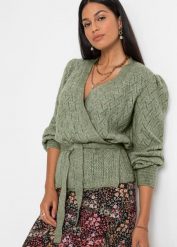 Sweter kopertowy. Zielone swetry nierozpinane damskie bonprix, bez wzorów, bez kołnierzyka, bez ramiączek. Za 179.99 zł.