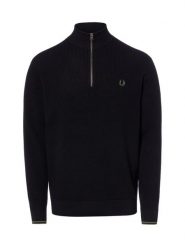 Fred Perry sweter z dzianiny Mężczyźni Bawełna czarny, L. Czarne swetry męskie Fred Perry, l, bez wzorów, z bawełny, bez kołnierzyka, bez ramiączek. Za 849.95 zł.