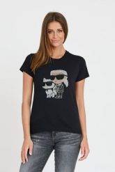 KARL LAGERFELD Czarny t-shirt Ikonik 2.0. Czarne t-shirty damskie KARL LAGERFELD, xs, bez wzorów, bez kołnierzyka, bez ramiączek. W wyprzedaży za 217.99 zł.