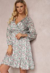 Miętowa Sukienka Meridarah. Zielone sukienki damskie Renee, na imprezę, l, bez wzorów, z materiału, bez kołnierzyka, bez ramiączek, mini, kopertowe. Za 84.99 zł.
