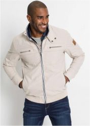 Kurtka przejściowa o kroju bomberki ze stójką. Szare kurtki sportowe męskie bonprix, m, bez wzorów, bez kaptura. Za 299.99 zł.