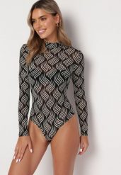 Czarne Body Prześwitujące w Fantazyjny Print Aerhu. Czarne body Born2be, bez wzorów. Za 79.99 zł.