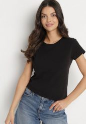 Czarny Bawełniany Klasyczny T-shirt Lunolia. Czarne t-shirty damskie Born2be, l, bez wzorów, z bawełny, klasyczne, bez kołnierzyka, bez ramiączek. Za 39.99 zł.