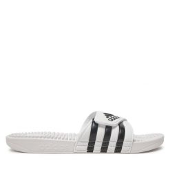 Klapki adidas. Białe klapki damskie Adidas, bez wzorów, sportowe, bez obcasa, bez zapięcia. Za 99.95 zł.