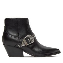 Botki Guess. Czarne botki damskie Guess, z aplikacjami, bez obcasa, na słupku, bez zapięcia. Za 889.99 zł.