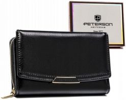 Portfel damski Peterson PTN 001-F czarny. Czarne portfele damskie Peterson, ze skóry ekologicznej. Za 54.00 zł.