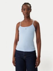 Tommy Jeans Top Essential DW0DW20675 Błękitny Slim Fit. Niebieskie topy damskie Tommy Jeans, xs, bez wzorów, z bawełny, bez kołnierzyka, bez ramiączek. Za 109.99 zł.