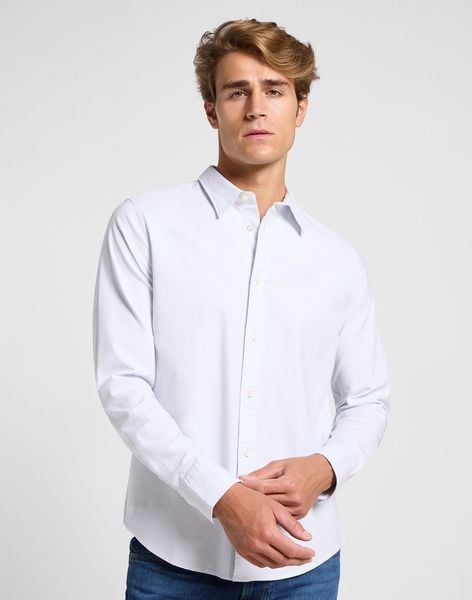 MESKA KOSZULA LEE PATCH SHIRT SHY BLUE BRIGHT WHITE 112363910. Białe koszule męskie Lee, s, bez wzorów, bez kołnierzyka, bez ramiączek. Za 169.99 zł.