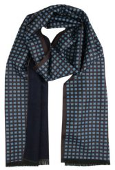 Elegancki Szalik Bawełniany - Alties - Niebieski Wzór na Brązowym Tle. Niebieskie szaliki męskie Alties, bez wzorów, z bawełny. Za 99.00 zł.