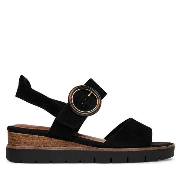 Sandały Tamaris. Czarne sandały damskie Tamaris, bez wzorów, bez obcasa, na koturnie, bez zapięcia. Za 359.99 zł.