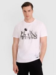 4F T-shirt regular z nadrukiem siatkarskim męski - biały L. Białe koszulki sportowe męskie 4F, l, bez wzorów, z bawełny, bez ramiączek, do siatkówki. Za 69.99 zł.