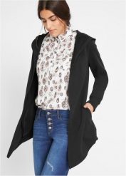 Długi kardigan z mieszanki bawełny. Czarne bluzy damskie bonprix, bez wzorów, z bawełny, bez kołnierzyka. Za 104.99 zł.
