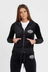 JUICY COUTURE Czarna bluza Heritage Dog Crest Robyn Hoodie. Czarne bluzy damskie Juicy Couture, s, bez wzorów, bez ramiączek, bez kaptura. W wyprzedaży za 359.99 zł.