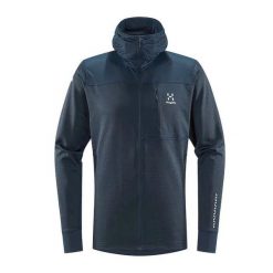Bluza turystyczna polarowa męska Haglöfs L.I.M Mid Multi Hood. Niebieskie bluzy sportowe męskie Haglöfs, l, bez wzorów, z polaru, bez kaptura, trekkingowe. Za 299.99 zł.