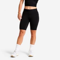 Legginsy fitness cardio damskie Domyos krótkie. Czarne legginsy damskie DOMYOS, bez wzorów, z materiału. Za 89.99 zł.