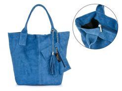 Shopperka niebieska skórzana T49. Niebieskie shopperki damskie bez wzorów, ze skóry, duże, bez dodatków. Za 208.99 zł.