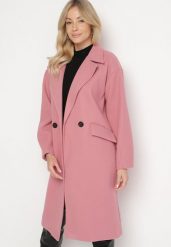 Ciemnoróżowy Płaszcz Dwurzędowy Długi Swane. Czerwone płaszcze damskie Born2be, l, bez wzorów, eleganckie, bez kołnierzyka, bez kaptura. Za 199.99 zł.