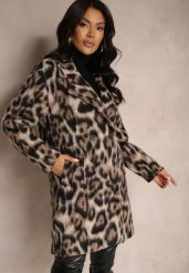 Brązowy Panterkowy Płaszcz Dwurzędowy z Wsuwanymi Kieszeniami Niarelith. Brązowe płaszcze damskie Renee, bez wzorów, z jeansu, eleganckie, bez kołnierzyka, bez kaptura. Za 289.99 zł.