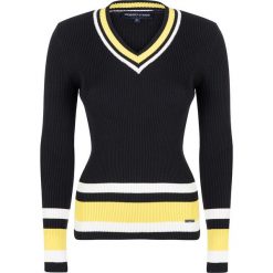 Sweter w kolorze czarno- żółtym. Czarne swetry nierozpinane damskie Giorgio Di Mare, s, bez wzorów, z bawełny, bez kołnierzyka, bez ramiączek. W wyprzedaży za 128.95 zł.