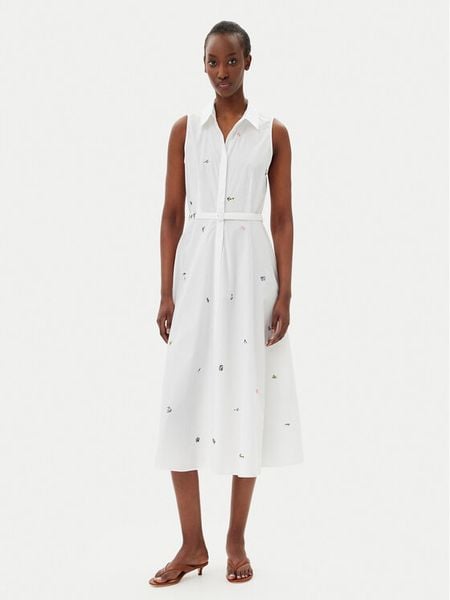 Marella Sukienka koszulowa Ensign 2513221222 Biały Regular Fit. Białe sukienki damskie Marella, bez wzorów, z bawełny, bez kołnierzyka, bez ramiączek, koszulowe. Za 889.99 zł.