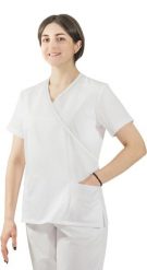 Visent Bluza medyczna kosmetyczna damska lekarska biały / biała lamówka 50. Białe bluzy damskie Visent, bez wzorów, bez ramiączek, bez kaptura. Za 64.99 zł.