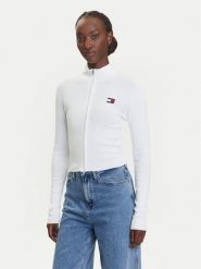 Tommy Jeans Kardigan DW0DW20967 Biały Slim Fit. Białe kardigany damskie Tommy Jeans, xs, bez wzorów, z jeansu, bez kołnierzyka. Za 299.99 zł.