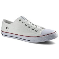 Trampki męskie Big Star, wykonane z materiału tekstylnego typu canvas i z klasycznym sznurowaniem gumowym noskiem, białe, DD174271. Białe trampki męskie BIG STAR, bez wzorów, z gumy, klasyczne, bez zapięcia. Za 93.99 zł.