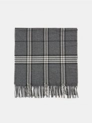 Szalik w kratę - szary. Szare szaliki męskie Sinsay, bez wzorów. Za 39.99 zł.
