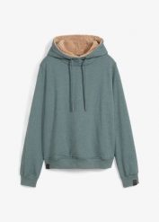 Bluza ocieplana z kapturem, na podszewce z polaru baranka. Zielone bluzy damskie bonprix, bez wzorów, z polaru, bez ramiączek, z kapturem. Za 169.99 zł.