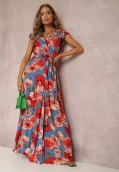 Niebieska Sukienka Althaleia. Niebieskie sukienki damskie Renee, na imprezę, l, bez wzorów, z wiskozy, bez kołnierzyka, bez ramiączek, maxi, kopertowe. Za 49.99 zł.